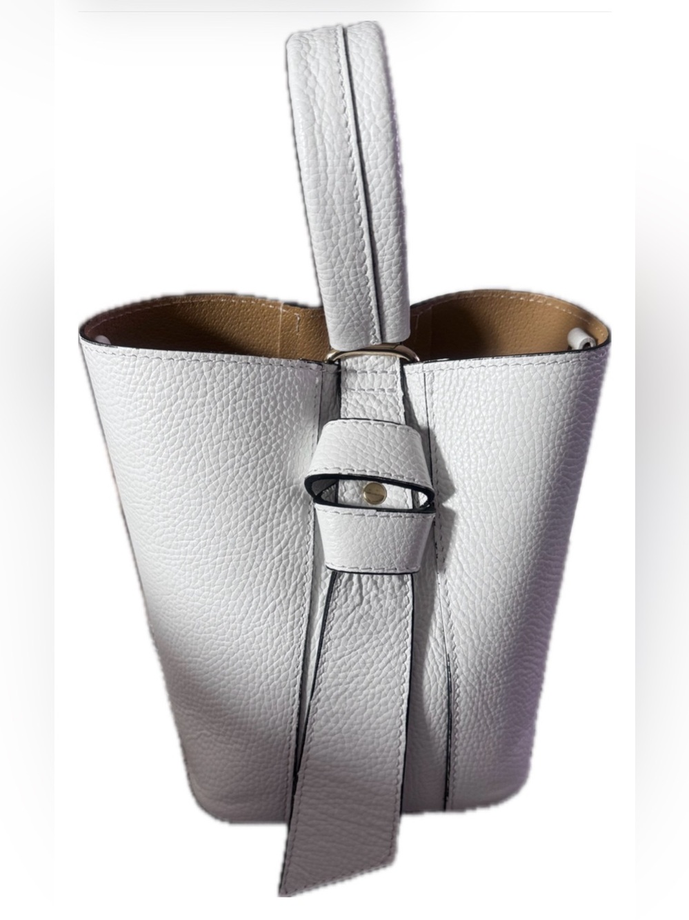 White Leather Bucket Bag with insert pouch doubles as cross body!